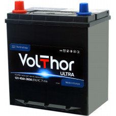 Аккумулятор VOLTHOR Asia Ultra 45 Ач, 360 А, обратная полярность, тонкие клеммы c переходниками