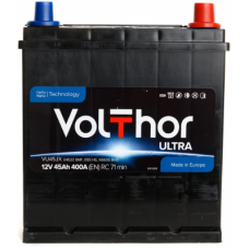 Аккумулятор VOLTHOR Asia Ultra 45 Ач, 330 А, обратная полярность, тонкие клеммы c переходниками, нижний борт